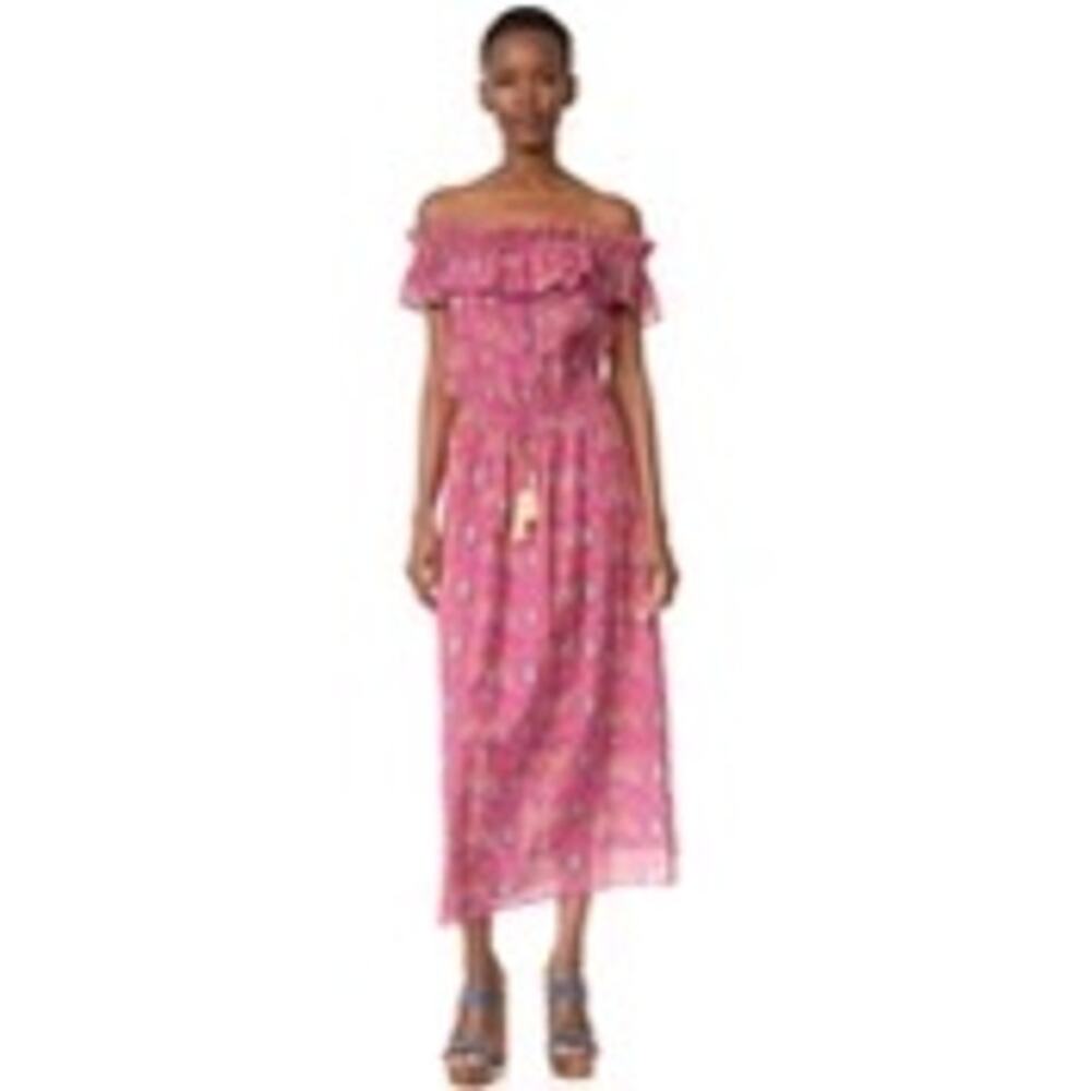 FIGUE Womens Floral Print Pink Cold Shoulder Waist Tie Tassel Maxi Dress Size XS